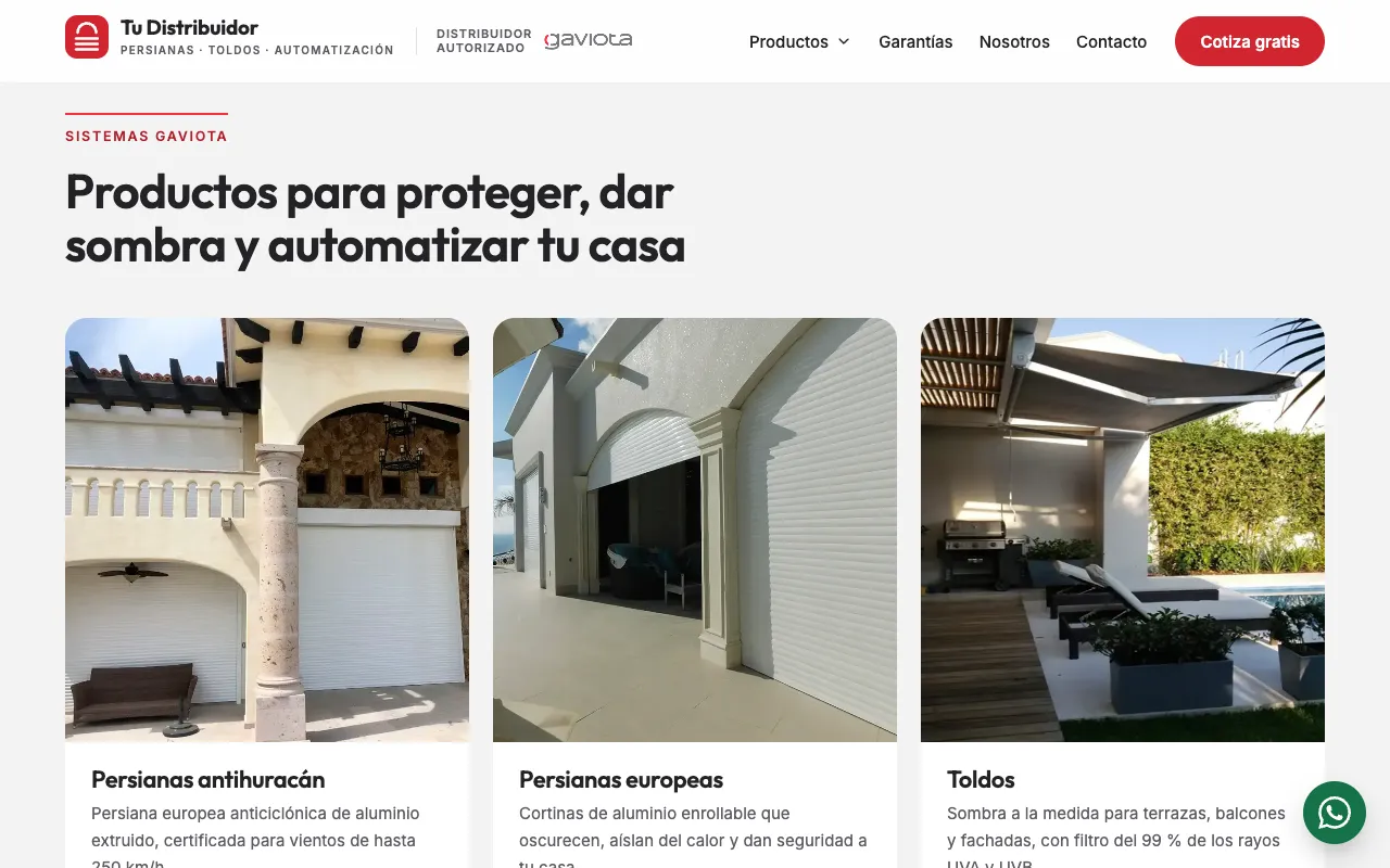 Productos en la web modelo para distribuidores Gaviota